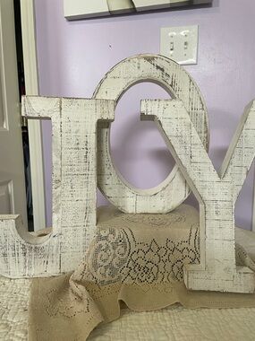 Large Rustic white Wooden JOY Sign - Whitewashed - holiday - everyday decor